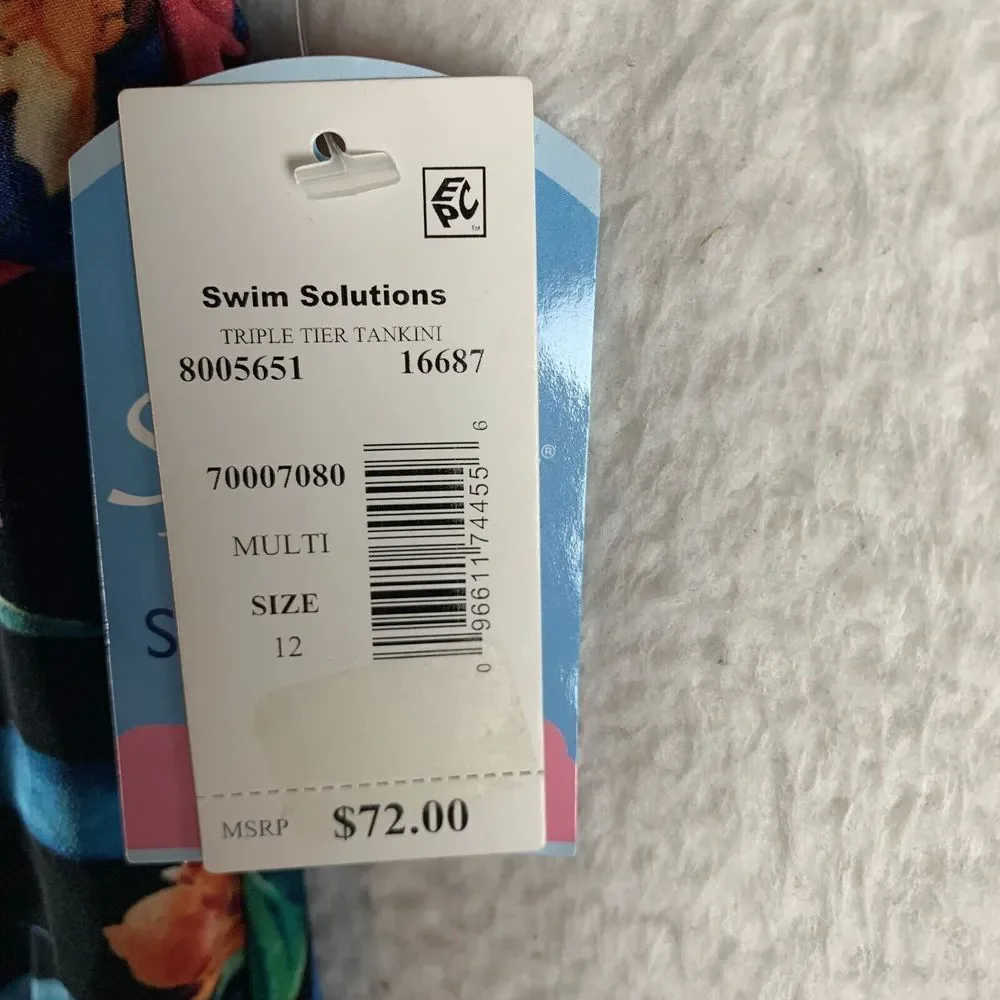 Swim Solutions Triple Tiered Halter Tankini Top Women's 12 Multi Floral Swimwear - Picture 4 of 7